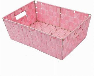 Trade Shop Trade Shop - Porta Oggetti Cesto In Tessuto Intrecciato Rosa 38x26x13 Cm Con Maniglie 79035