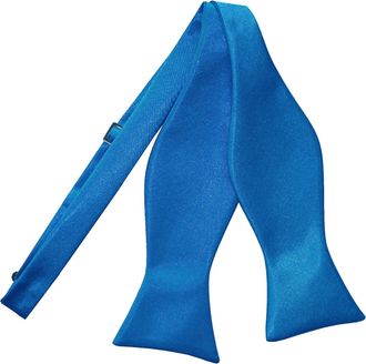 DQT Men Self Tied Plain Satin Tuxedo Bow Tie - Electric Blue