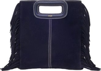 Maje Topstitched suede M bag in Marine Blue at Nordstrom, Size Medium