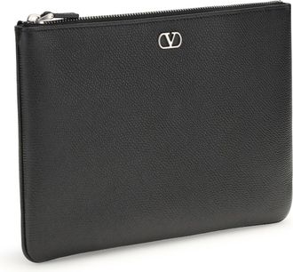 Valentino Garavani Mens Leather Pouch Nero Calf Bos Taurus Clutches