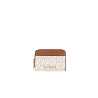 Michael Kors Jet Set Travel Medium Logo Zip-Around Card Case - Dames - Accessoires - Beige - Maat: ONE Size Poliester