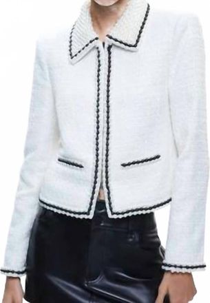 Alice & Olivia Kidman Pearl Collar Boxy Jacket In White