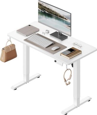 Woltu Scrivania Elettrica Regolabile Altezza 100x48x72-118 cm Bianco con 3 Memorie e 2 Ganci