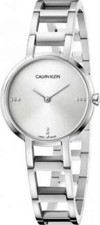 Calvin Klein Quartz Dameshorloge met Zilveren Wijzerplaat en Steenversieringen - Dames - Horloges - Grijs - ONE Size - Accessoires