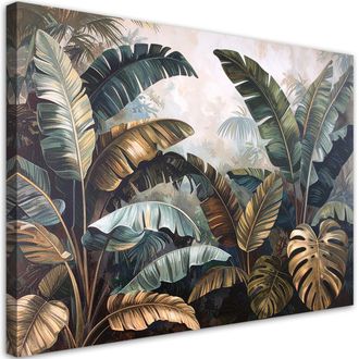 Feeby Cuadro Sobre Lienzo Hojas De Platanero Selva Naturaleza Plantas 100x70