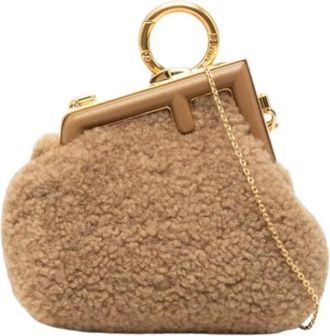 Fendi Pre-owned Shearling Wool Crossbody Bag - Dames - Vintage Clutch - Beige - ONE Size - Wol - Vintage