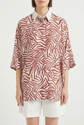 Brunello Cucinelli Red Silk Blend Oversized Shirt, Size S