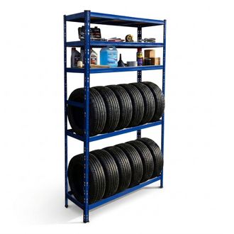 Relaxdays Relaxdays Estanter&iacute;a Para 12 Neum&aacute;ticos, 210x120x40 Cm, 750 Kg, Acero, Sistema De Encaje, Para Taller, Azul