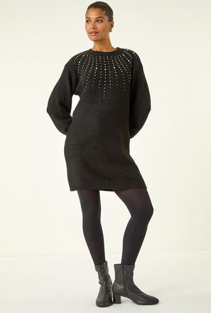 Roman Embellished Faux Pearl Knit Dress