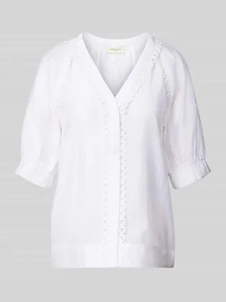 Copenhagen Muse Regular Fit Bluse mit V-Ausschnitt und H&auml;kelspitze in Offwhite, Gr&ouml;&szlig;e XS