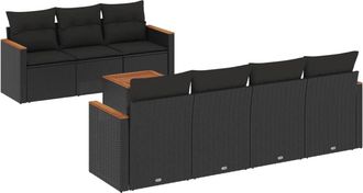 vidaXL Set De Sof&aacute;s De Jard&iacute;n 8 Piezas Y Cojines Rat&aacute;n Sint&eacute;tico Negro Vidaxl