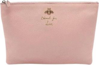 Gucci Pre-owned Animalier Bee Leren Clutch Tas - Dames - Vintage Clutch - Roze - ONE Size - Leer - Vintage