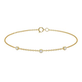 MAX + STONE 10K Yellow Gold 3 Station Lab Grown Diamond Bracelet 7.5-9.5 inch Adjustable