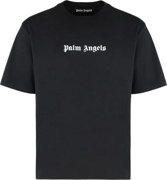 Palm Angels Tops, Heren, Zwart, L, Katoen, T-shirt met ronde hals van katoen