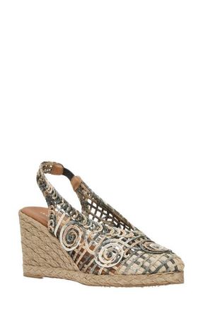 Andr&eacute; Assous Pamala Slingback Wedge Pump in Black/Natural Raffia at Nordstrom, Size 10
