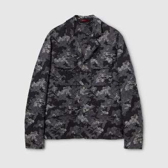 Gucci GG Marbled Cotton Jacquard Jacket, Size 44, Blue, Ready-to-wear