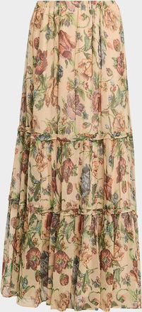 Kobi Halperin Zane Tiered Floral-Print Maxi Skirt