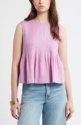 Treasure & Bond Sleeveless Pleated Linen Blend Top in Pink Gale at Nordstrom, Size Xx-Small