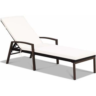 Costway Costway - Chaise Longue in Rattan per Cortile, Lettino Sdraio da Giardino, con Cuscino e Braccioli Regolabili, Ideale per Giardino Balcone Piscina