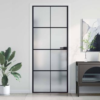 vidaXL Puerta Interior Delgada Negra Vidrio Y Aluminio 83x201,5 Cm Vidaxl