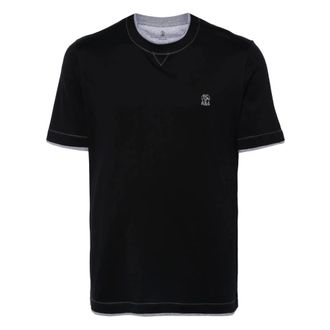 Brunello Cucinelli Tops, Heren, Blauw, S, Katoen, Marineblauw en Medium Grijs T-Shirt