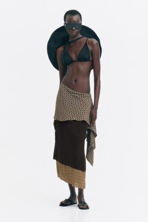 H&M Scarf-detail Layered Skirt in Dark Khaki Green/patterned at Nordstrom, Size X-Small