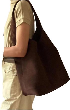 Generic Bucket Bag Large Capacity Mat Finish Leather Underarm Single Shoulder(Curry)