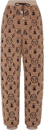 Philipp Plein Broeken, Dames, Beige, M, Polyester, Joggingbroek met Monogram Borduurwerk