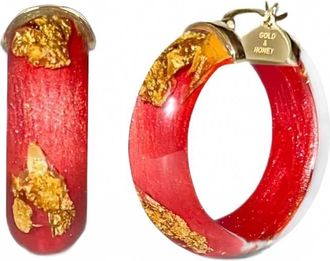 Gold & Honey Womens Mini Leaf Lucite Hoop Earrings In Watermelon Gold Leaf