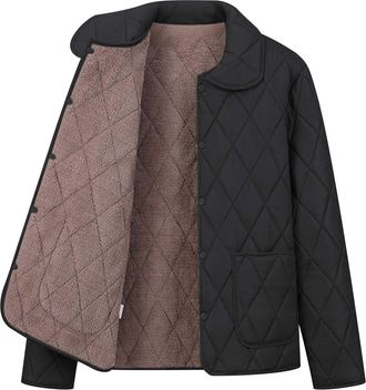Generic Quilted Jackets for Women Coats for Womens Casual Long Sleeve Button down Puffer Jacket with Pockets Lightweight Warm Padded Coat Fashion Oversized La