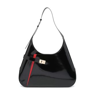 Ferragamo Tassen, Dames, Zwart, ONE Size, Leer, Zwarte leren schoudertas met asymmetrische zak