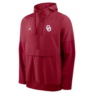 Nike Jordan Mens Oklahoma Anorak Jordan Brand College 1/2-Zip Hooded Jacket in Red | 0JAT0DWVOKN-PTU