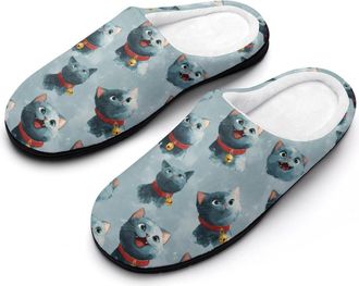 Generic Funny Cat Pattern Funny Mens Cotton Slippers Soft Non-Slip Rubber Sole House Slipper Indoor Outdoor