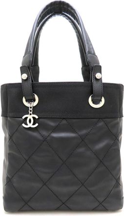 Chanel Black Coated Canvas Leather Tote Bag (Pre-Owned)