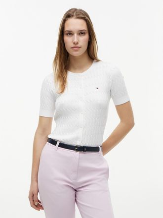 Tommy Hilfiger Womens Short-Sleeve Cable Knit Cardigan - White - XXL