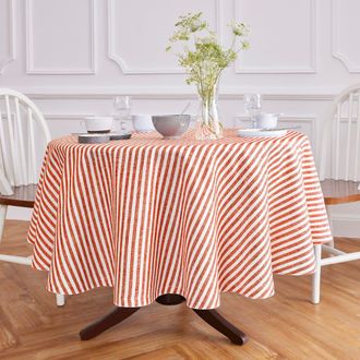 Solino Home Linen Round Tablecloth for Dining Table, Holiday and Everyday Table Decor - Amalfi Stripe in Red And White at Nordstrom, Size X-Large