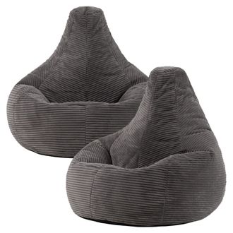 Icon Brand Dalton Cord Adult Bean Bag Chair, Set of 2 in Charcoal