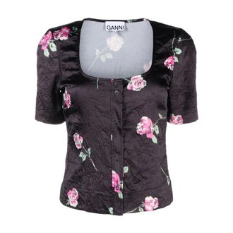 Ganni Crinkled Satin Blouse - female - Ganni - Blouses - Black - XS - Blouses & Shirts