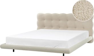 Beliani Cama De Boucl&eacute; Con Cabecero Con Capiton&eacute; 180 X 200 Cm Somier De L&aacute;minas Patas De Metal Beige Soulisse