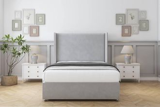 Sloomy Devonshire Plush Divan Set No Drawers-54 Wingback in Silver | Size: King