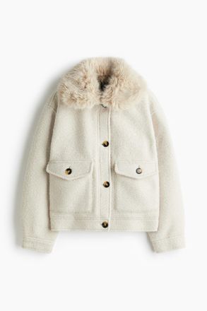 H&M Twilljacke mit flauschigem Kragen - Hellbeige