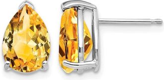 Diamond2Deal 14k White Gold 10x7mm Pear Citrine Earrings