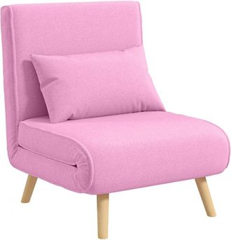 HOMCOM Sof&aacute; Cama Individual Sill&oacute;n Cama Plegable Tapizado En Lino Con Respaldo Ajustable En 5 Posiciones Y Almohada 72x75x85 Cm Rosa - Homcom