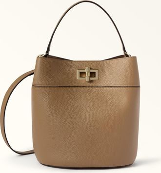 Furla Amelia Bucket Bag S Toffee Brown Grained Calf Leather Woman