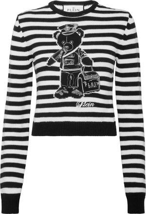 Philipp Plein Truien & Vesten, Dames, Zwart, S, Wol, Gestreept Ronde Hals Pullover Teddy