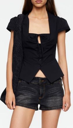 Lioness Kendall Split Front Cotton Button-Up Top in Noir at Nordstrom, Size X-Small