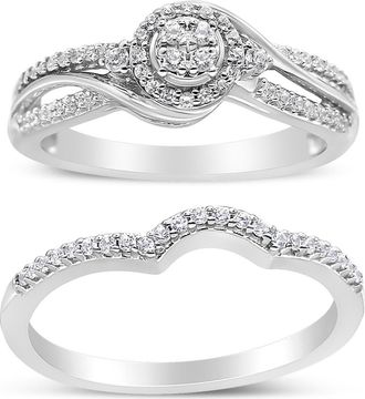 House of Brilliance Silver 1/3 Cttw Diamond Bridal Set Ring and Band in White at Nordstrom, Size 11