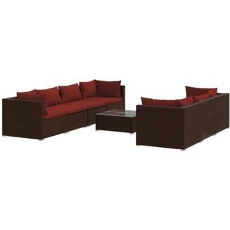 vidaXL Set Sof&aacute;s De Jard&iacute;n 8 Piezas Y Cojines Rat&aacute;n Sint&eacute;tico Marr&oacute;n Vidaxl