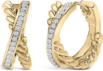 House of Brilliance 14K Yellow Gold Plated Sterling Silver 1/5 Cttw Diamond Twisted Design Hoop Earrings