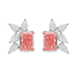 Diana M. Jewels 14kt White Gold 7cts Lab Grown Pink and White Diamond Cluster Earrings